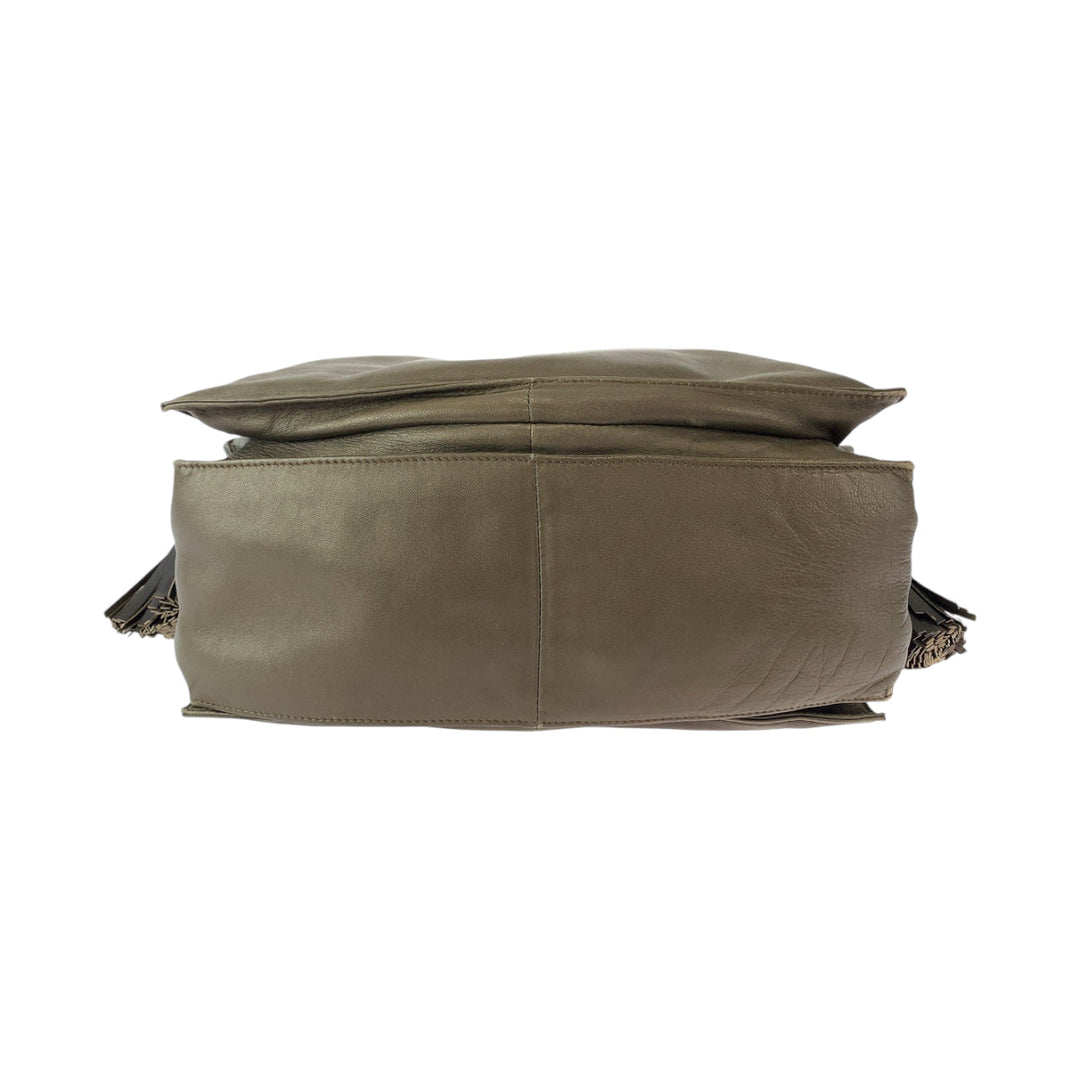 LOEWE Shoulder Bag leather Brown Silver Metal Shoulder Bag Crossbody Pochette Flamenco Anag Lamb Women Used Authentic