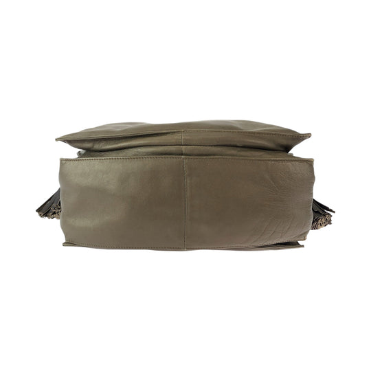 LOEWE Shoulder Bag leather Brown Silver Metal Shoulder Bag Crossbody Pochette Flamenco Anag Lamb Women Used Authentic
