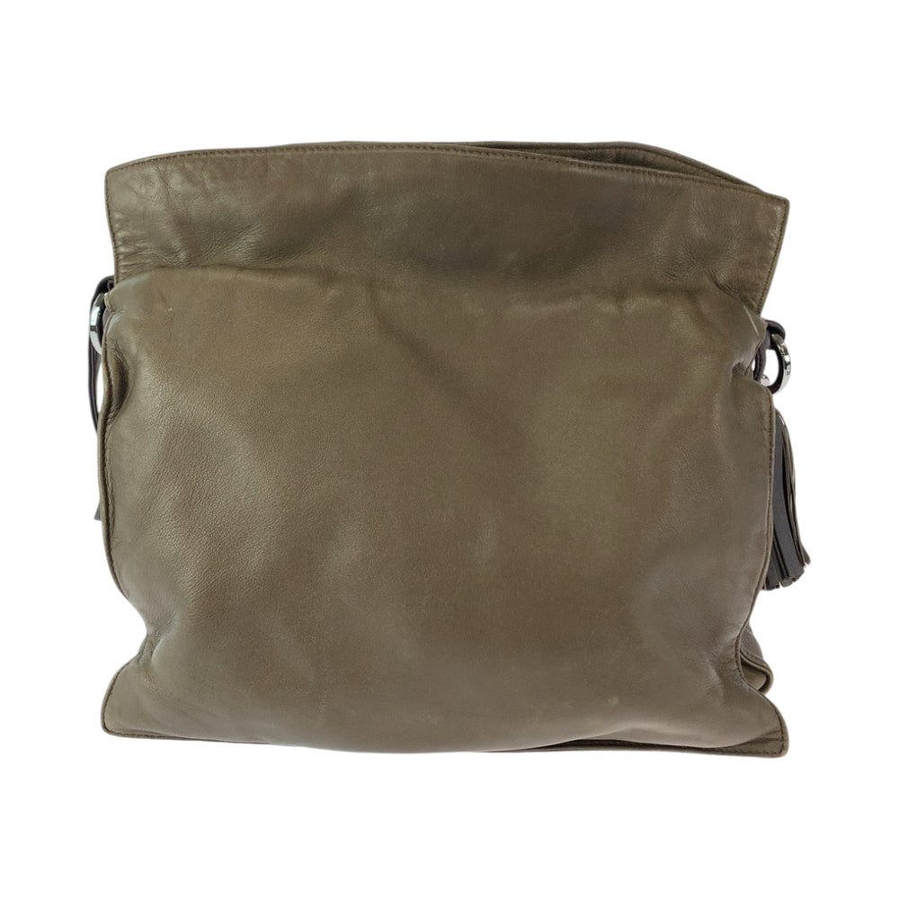 LOEWE Shoulder Bag leather Brown Silver Metal Shoulder Bag Crossbody Pochette Flamenco Anag Lamb Women Used Authentic