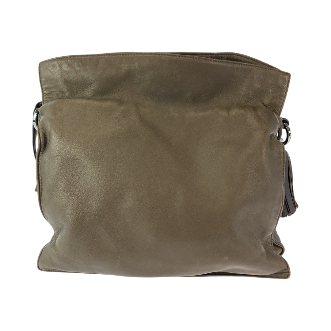 LOEWE Shoulder Bag leather Brown Silver Metal Shoulder Bag Crossbody Pochette Flamenco Anag Lamb Women Used Authentic