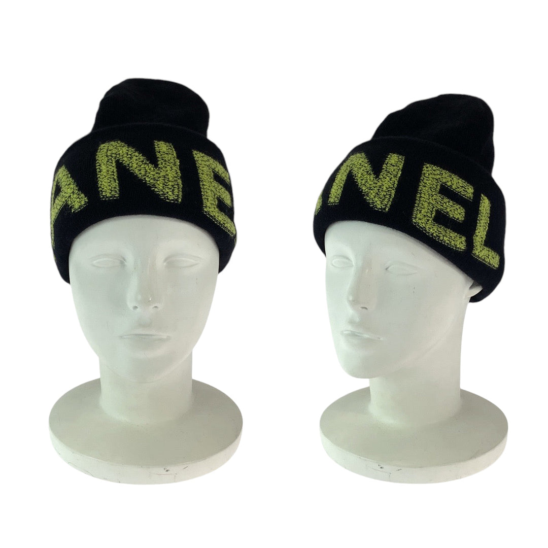CHANEL Knit cap Wool, Cashmere Black Yellow Knit cap knit cap Women No Size (See Description) Used Authentic