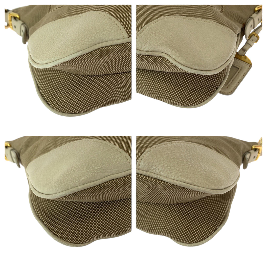 PRADA Shoulder Bag canvas Beige Ivory Gold Metal Shoulder Bag Messenger bag Logo jacquard Women Used Authentic