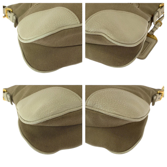 PRADA Shoulder Bag canvas Beige Ivory Gold Metal Shoulder Bag Messenger bag Logo jacquard Women Used Authentic