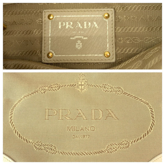PRADA Shoulder Bag canvas Beige Ivory Gold Metal Shoulder Bag Messenger bag Logo jacquard Women Used Authentic