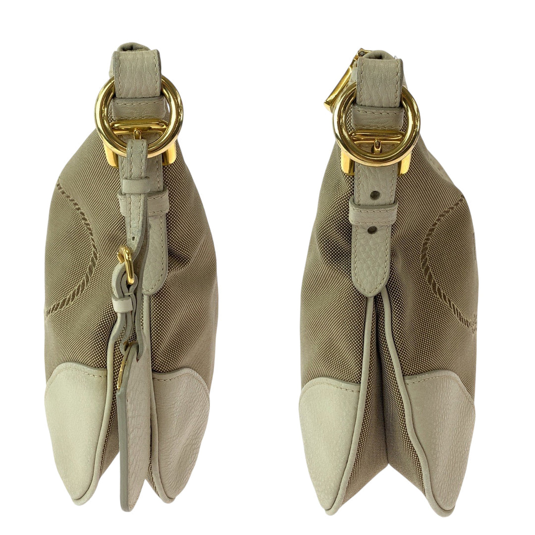 PRADA Shoulder Bag canvas Beige Ivory Gold Metal Shoulder Bag Messenger bag Logo jacquard Women Used Authentic
