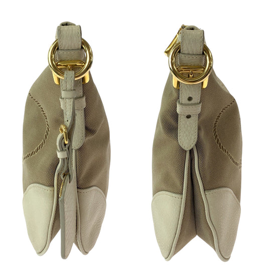 PRADA Shoulder Bag canvas Beige Ivory Gold Metal Shoulder Bag Messenger bag Logo jacquard Women Used Authentic