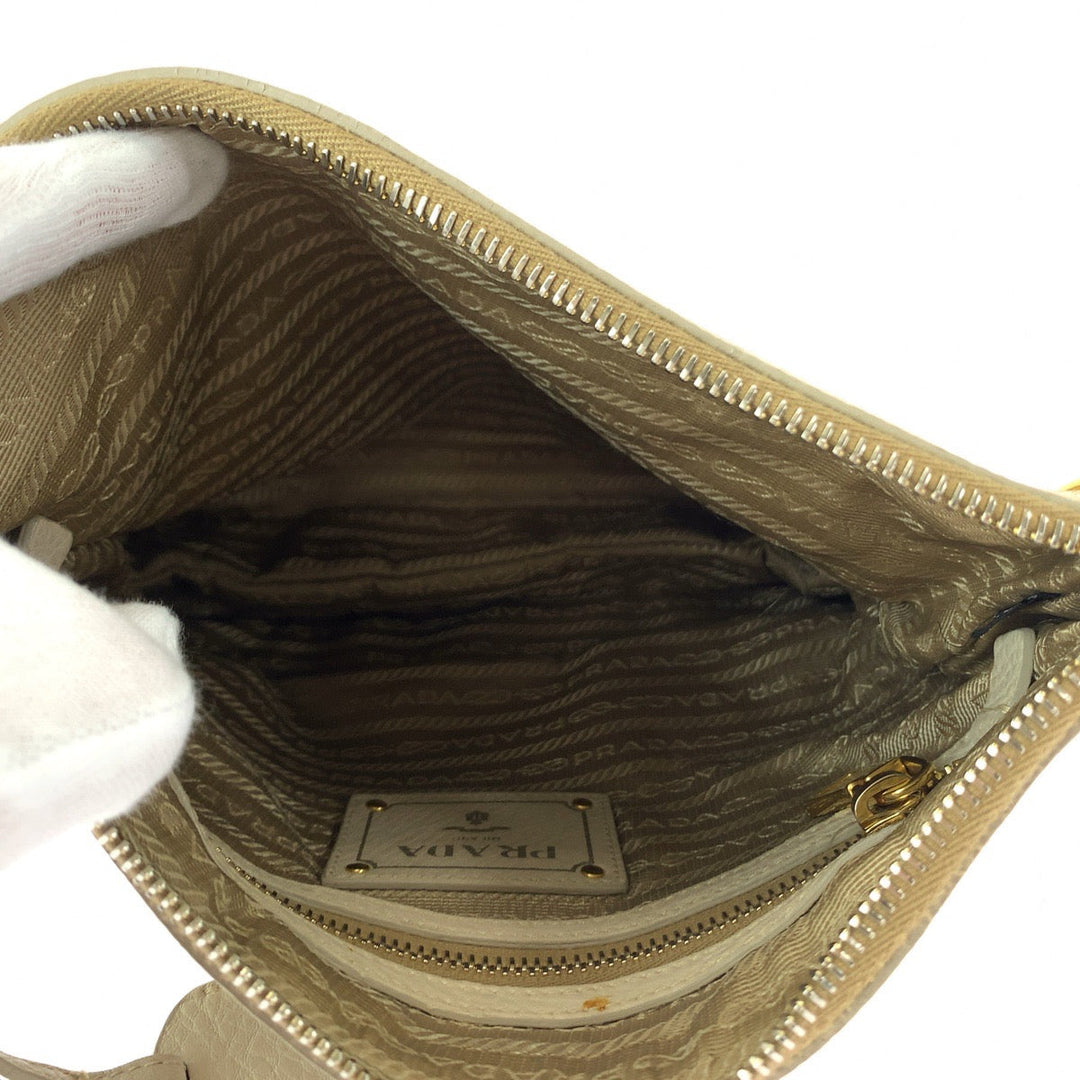 PRADA Shoulder Bag canvas Beige Ivory Gold Metal Shoulder Bag Messenger bag Logo jacquard Women Used Authentic