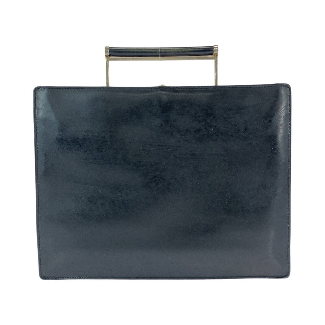 LOEWE Business bag leather Black SilverMetal Business Bag Handbag Shoulder Bag 2way anagram mens Used Authentic