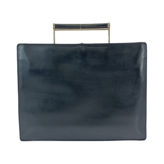 LOEWE Business bag leather Black SilverMetal Business Bag Handbag Shoulder Bag 2way anagram mens Used Authentic