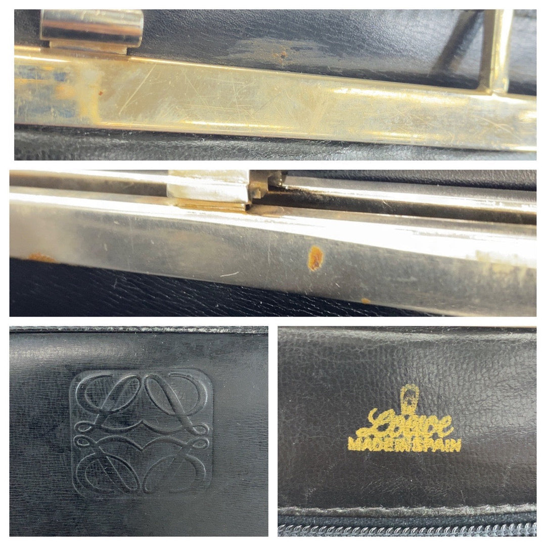 LOEWE Business bag leather Black SilverMetal Business Bag Handbag Shoulder Bag 2way anagram mens Used Authentic