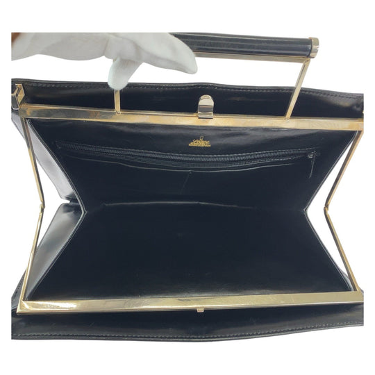 LOEWE Business bag leather Black SilverMetal Business Bag Handbag Shoulder Bag 2way anagram mens Used Authentic