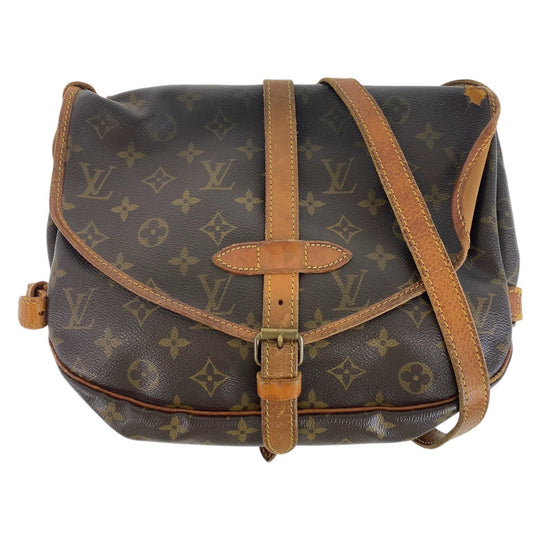 LOUIS VUITTON Shoulder Bag M42256 PVC, Leather Brown Gold Metal Shoulder Bag Messenger bag Monogram Saumur30 Women Used Authentic