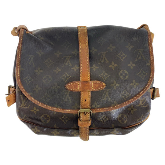 LOUIS VUITTON Shoulder Bag M42256 PVC, Leather Brown Gold Metal Shoulder Bag Messenger bag Monogram Saumur30 Women Used Authentic