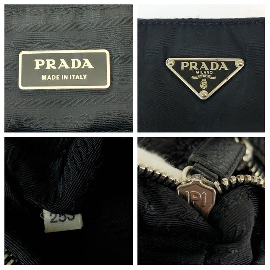 PRADA Shoulder Bag Nylon, Leather Black SilverMetal Shoulder Bag Messenger bag Tessuto Vitello Dino Triangle With logo mens Used Authentic