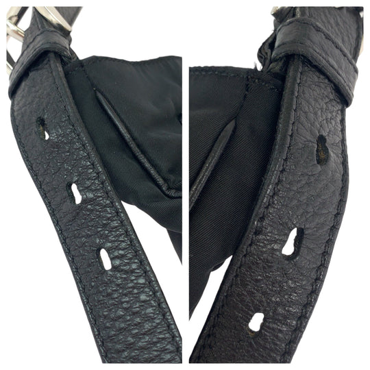 PRADA Shoulder Bag Nylon, Leather Black SilverMetal Shoulder Bag Messenger bag Tessuto Vitello Dino Triangle With logo mens Used Authentic
