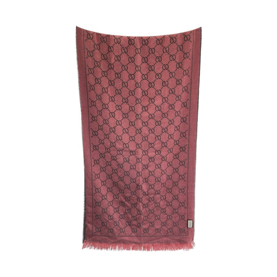 GUCCI Scarf wool Pink gray Muffler stall shawl GG pattern Women Used Authentic