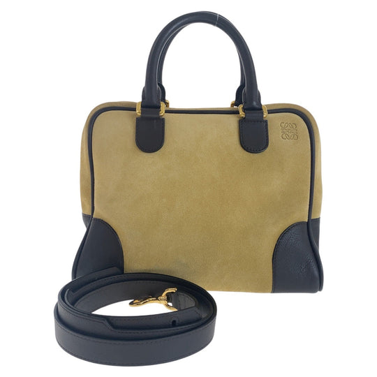LOEWE Handbag Suede, Leather Beige Brown Gold Metal Handbag Shoulder Bag 2way anagram Amazona 25 Women Used Authentic