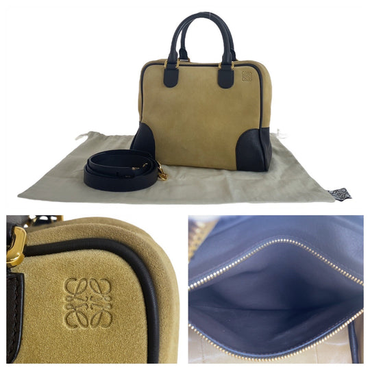 LOEWE Handbag Suede, Leather Beige Brown Gold Metal Handbag Shoulder Bag 2way anagram Amazona 25 Women Used Authentic