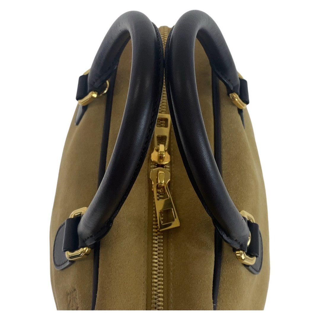 LOEWE Handbag Suede, Leather Beige Brown Gold Metal Handbag Shoulder Bag 2way anagram Amazona 25 Women Used Authentic