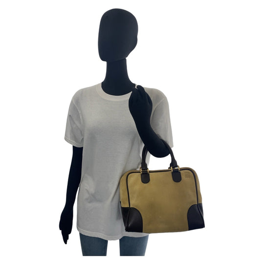 LOEWE Handbag Suede, Leather Beige Brown Gold Metal Handbag Shoulder Bag 2way anagram Amazona 25 Women Used Authentic