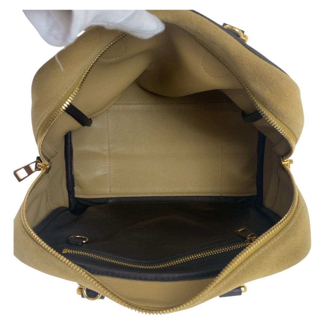 LOEWE Handbag Suede, Leather Beige Brown Gold Metal Handbag Shoulder Bag 2way anagram Amazona 25 Women Used Authentic