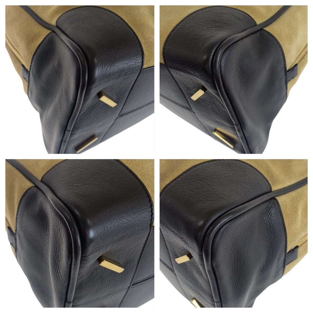 LOEWE Handbag Suede, Leather Beige Brown Gold Metal Handbag Shoulder Bag 2way anagram Amazona 25 Women Used Authentic