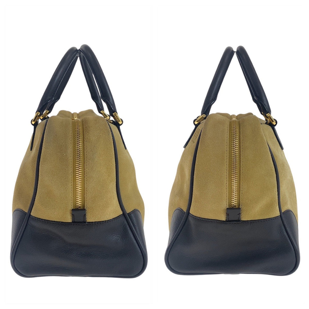 LOEWE Handbag Suede, Leather Beige Brown Gold Metal Handbag Shoulder Bag 2way anagram Amazona 25 Women Used Authentic