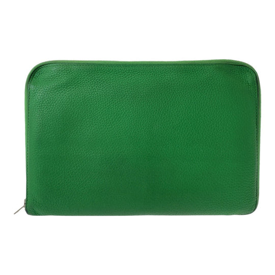 HERMES Long Wallet Purse leather Green SilverMetal Long Wallet Purse Long wallet unisex Azap TGM mens Used Authentic