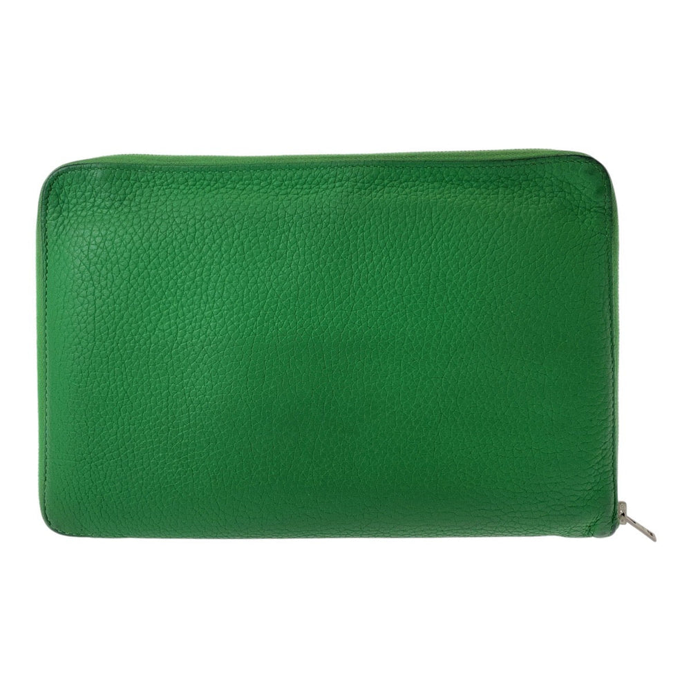 HERMES Long Wallet Purse leather Green SilverMetal Long Wallet Purse Long wallet unisex Azap TGM mens Used Authentic