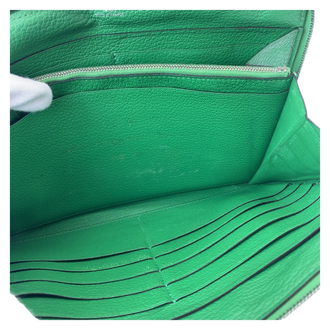 HERMES Long Wallet Purse leather Green SilverMetal Long Wallet Purse Long wallet unisex Azap TGM mens Used Authentic