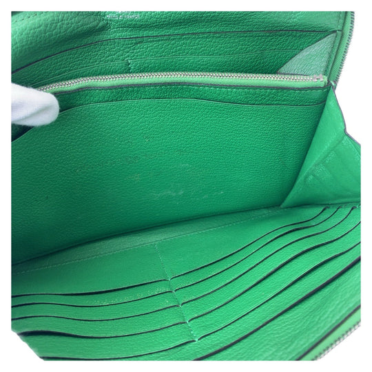 HERMES Long Wallet Purse leather Green SilverMetal Long Wallet Purse Long wallet unisex Azap TGM mens Used Authentic