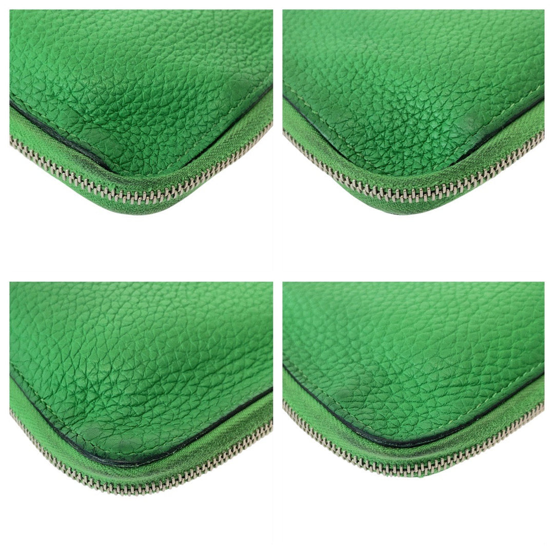 HERMES Long Wallet Purse leather Green SilverMetal Long Wallet Purse Long wallet unisex Azap TGM mens Used Authentic