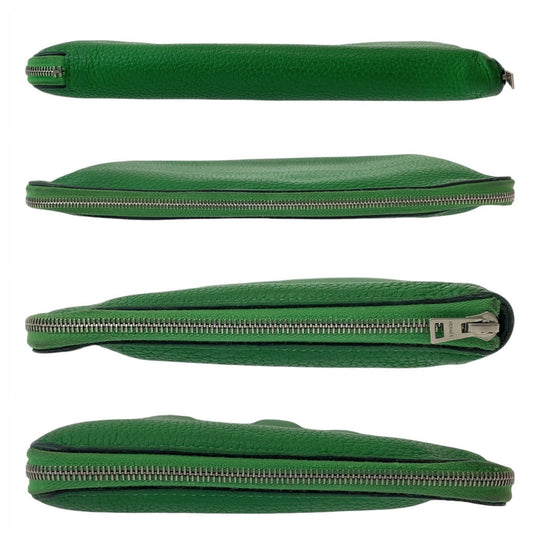 HERMES Long Wallet Purse leather Green SilverMetal Long Wallet Purse Long wallet unisex Azap TGM mens Used Authentic