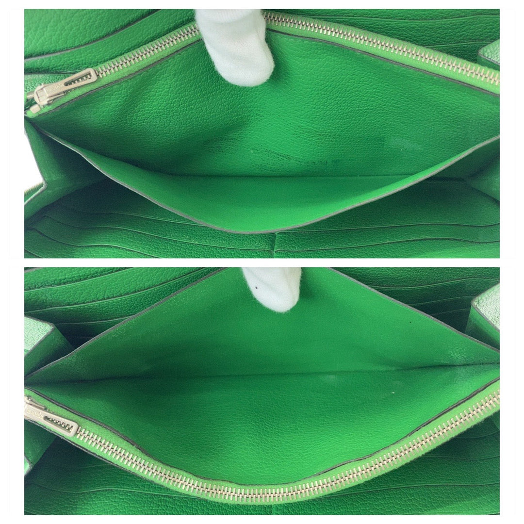 HERMES Long Wallet Purse leather Green SilverMetal Long Wallet Purse Long wallet unisex Azap TGM mens Used Authentic