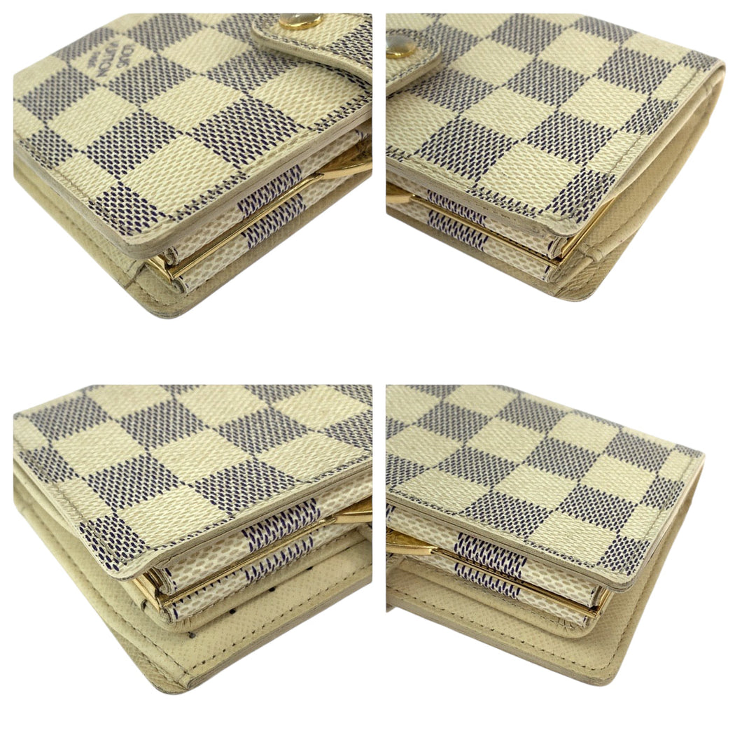 LOUIS VUITTON Bifold Wallet N61676 PVC White Gray Gold Metal Folding wallet Compact wallet Damier Azur Portefeuille Viennoiserie Women Used Authentic
