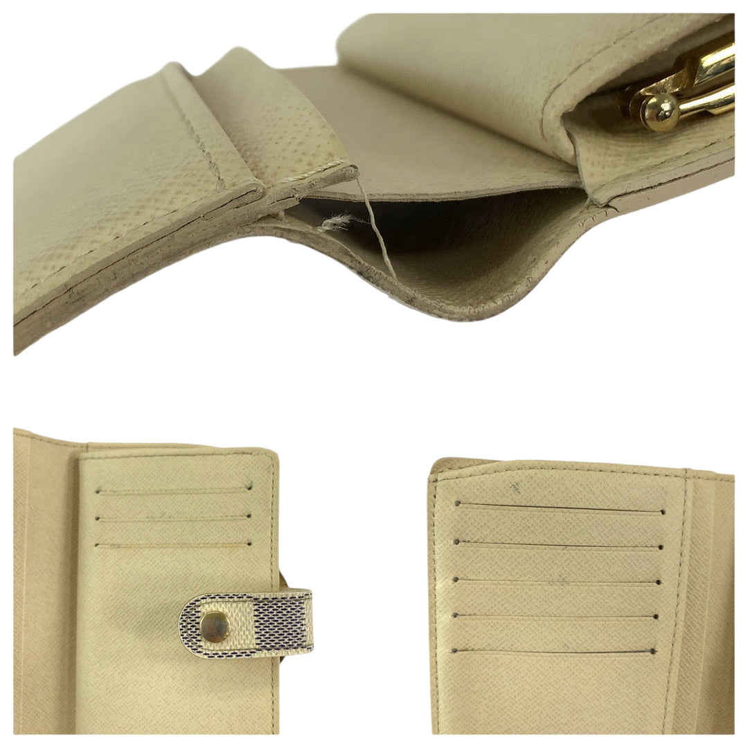 LOUIS VUITTON Bifold Wallet N61676 PVC White Gray Gold Metal Folding wallet Compact wallet Damier Azur Portefeuille Viennoiserie Women Used Authentic