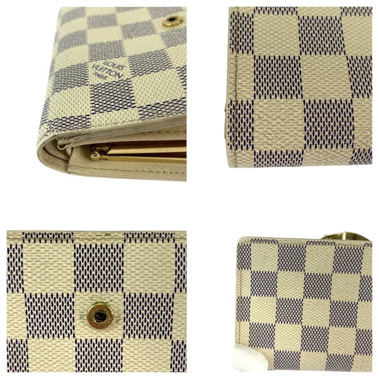 LOUIS VUITTON Bifold Wallet N61676 PVC White Gray Gold Metal Folding wallet Compact wallet Damier Azur Portefeuille Viennoiserie Women Used Authentic