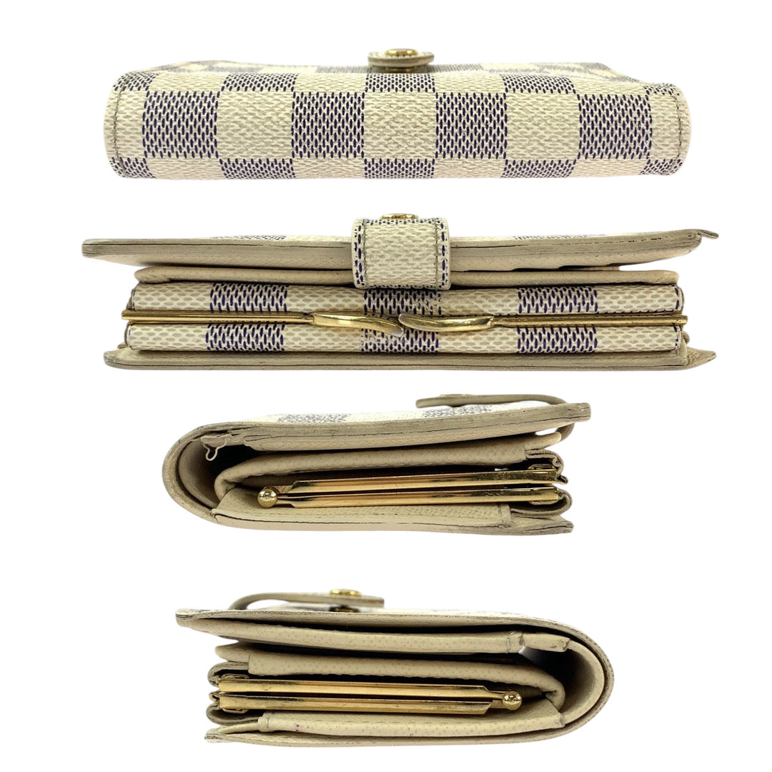 LOUIS VUITTON Bifold Wallet N61676 PVC White Gray Gold Metal Folding wallet Compact wallet Damier Azur Portefeuille Viennoiserie Women Used Authentic