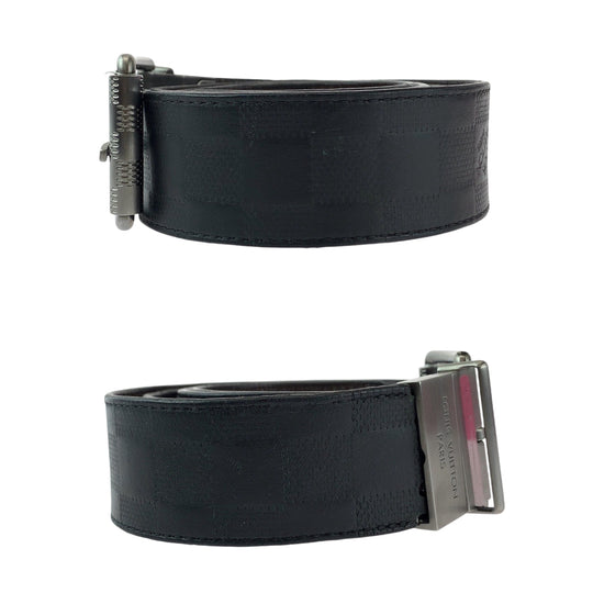 LOUIS VUITTON belt M9150 leather Black Brown SilverMetal belt Damier Anfini Saintur mens No Size (See Description) Used Authentic