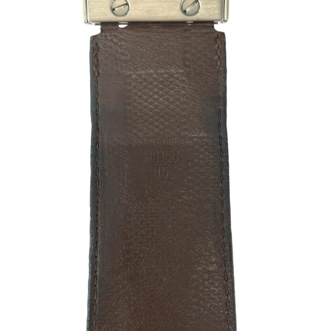LOUIS VUITTON belt M9150 leather Black Brown SilverMetal belt Damier Anfini Saintur mens No Size (See Description) Used Authentic
