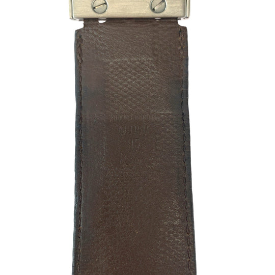 LOUIS VUITTON belt M9150 leather Black Brown SilverMetal belt Damier Anfini Saintur mens No Size (See Description) Used Authentic