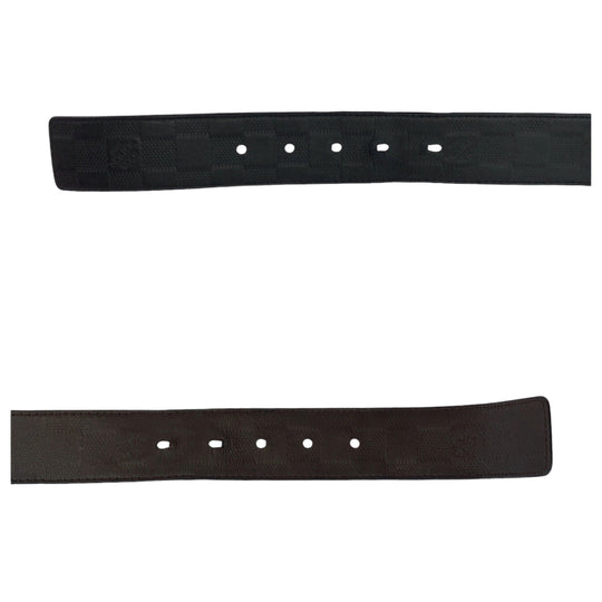 LOUIS VUITTON belt M9150 leather Black Brown SilverMetal belt Damier Anfini Saintur mens No Size (See Description) Used Authentic