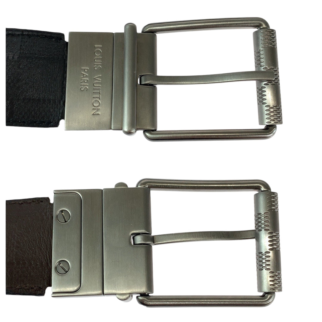 LOUIS VUITTON belt M9150 leather Black Brown SilverMetal belt Damier Anfini Saintur mens No Size (See Description) Used Authentic