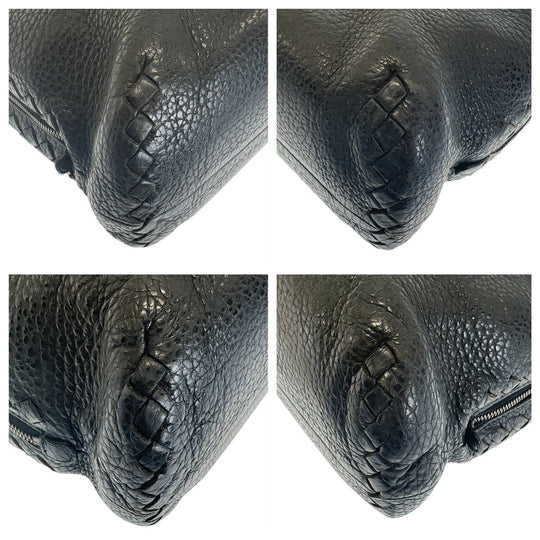 BOTTEGAVENETA Business bag leather Black SilverMetal Business bag briefcase INTRECCIATO mens Used Authentic