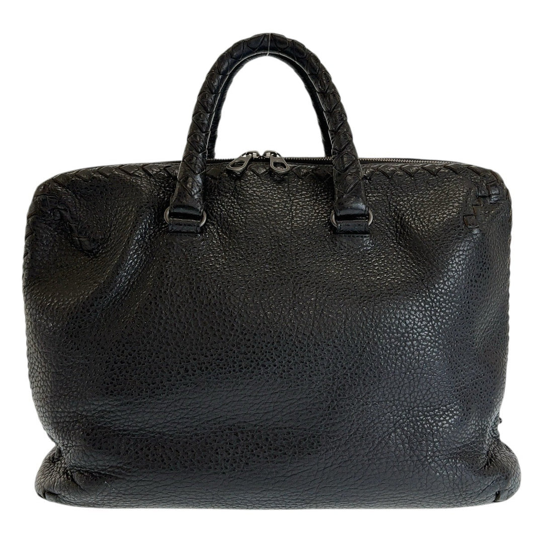 BOTTEGAVENETA Business bag leather Black SilverMetal Business bag briefcase INTRECCIATO mens Used Authentic
