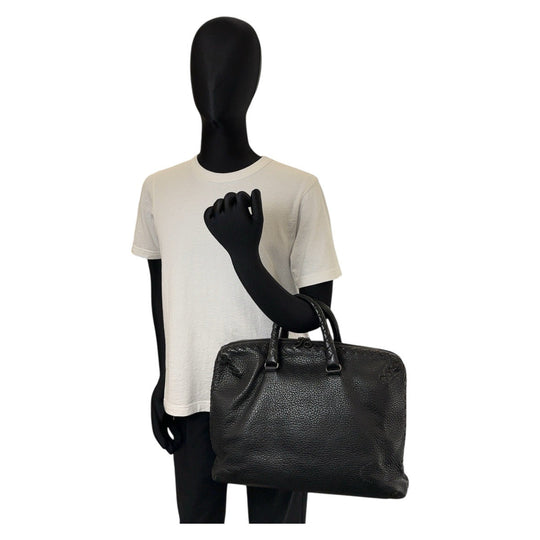 BOTTEGAVENETA Business bag leather Black SilverMetal Business bag briefcase INTRECCIATO mens Used Authentic