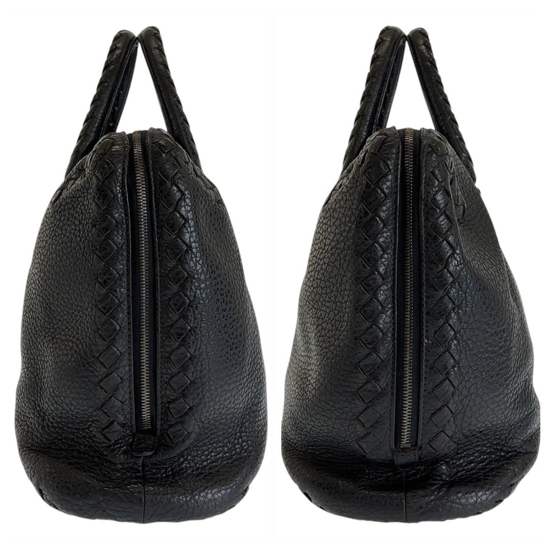 BOTTEGAVENETA Business bag leather Black SilverMetal Business bag briefcase INTRECCIATO mens Used Authentic