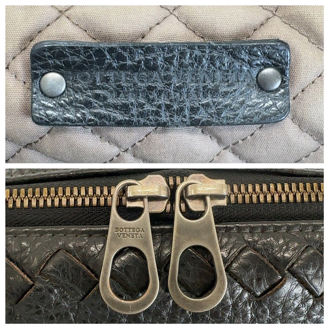 BOTTEGAVENETA Business bag leather Black SilverMetal Business bag briefcase INTRECCIATO mens Used Authentic