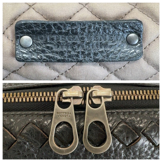 BOTTEGAVENETA Business bag leather Black SilverMetal Business bag briefcase INTRECCIATO mens Used Authentic