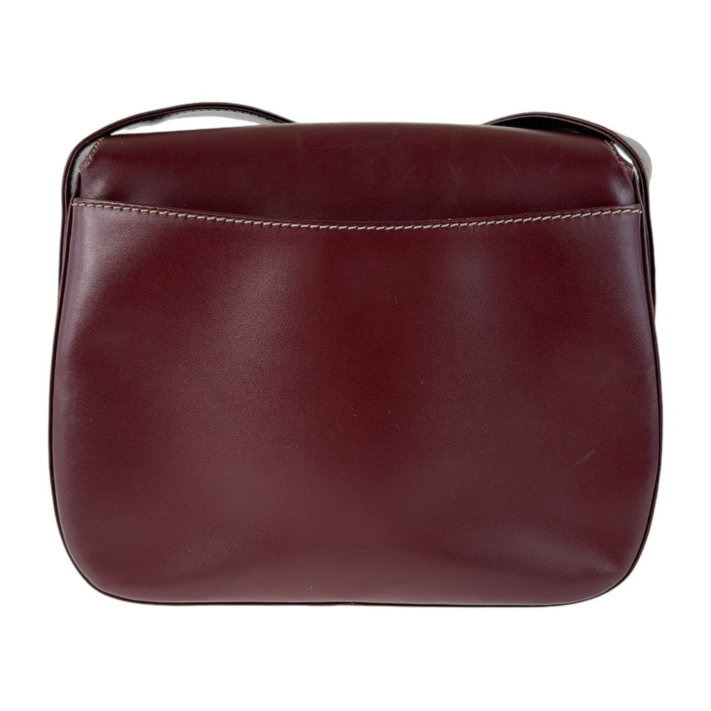 CARTIER Shoulder Bag leather Wine Red Bordeaux Gold Metal Crossbody Shoulder Bag Pochette Must Line Women Used Authentic